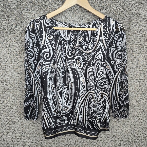 White House Black Market Tops - White House Black Market Top Womens 8 Black Paisely‎ Print Satin Blouse Casual